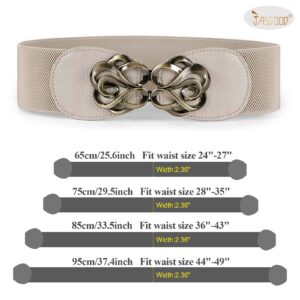 JASGOOD 2 Pack Women Stretchy Belts for Dresses Vintage Elastic Wide Waist Belts, Fit Waist Size 28-35 Inches, D-Black+Beige