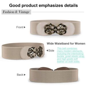 JASGOOD 2 Pack Women Stretchy Belts for Dresses Vintage Elastic Wide Waist Belts, Fit Waist Size 28-35 Inches, D-Black+Beige