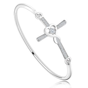 christian bracelet infinity love heart god cross bracelet crystal sideway cross bangle religious gift for women (silver)