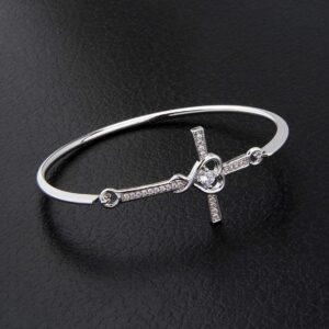 Christian Bracelet Infinity Love Heart God Cross Bracelet Crystal Sideway Cross Bangle Religious Gift for Women (Silver)