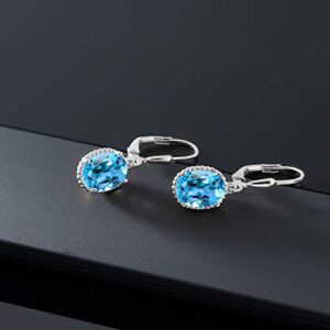 Gem Stone King 925 Sterling Silver Swiss Blue Topaz Leverback Dangle Earrings For Women (4.50 Cttw, Gemstone November Birthstone, Oval 9X7MM)