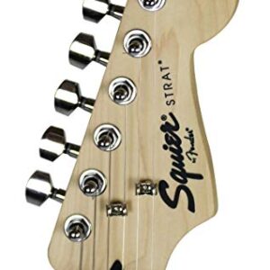 Squier by Fender Short Scale Stratocaster Pack with Frontman 10G Amp, Cable, Strap, and Picks - Red