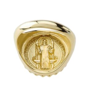 Saint Collection Exquisite 10k Yellow Gold St. Benedict Medal Statement Ring (Size 11)