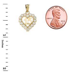 Elegant 10k Yellow Gold Quinceanera Open Heart Charm Pendant Necklace with Cubic Zirconia, 22"