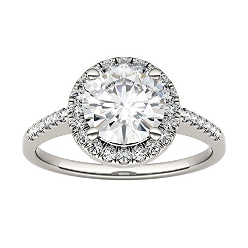 Charles & Colvard Created Moissanite 7.5mm Round Cut Engagement Ring for Women | 1.82 cttw DEW | Lab Grown | Solid 14K White Gold with Rhodium | Size 6