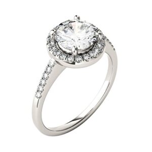 Charles & Colvard Created Moissanite 7.5mm Round Cut Engagement Ring for Women | 1.82 cttw DEW | Lab Grown | Solid 14K White Gold with Rhodium | Size 6