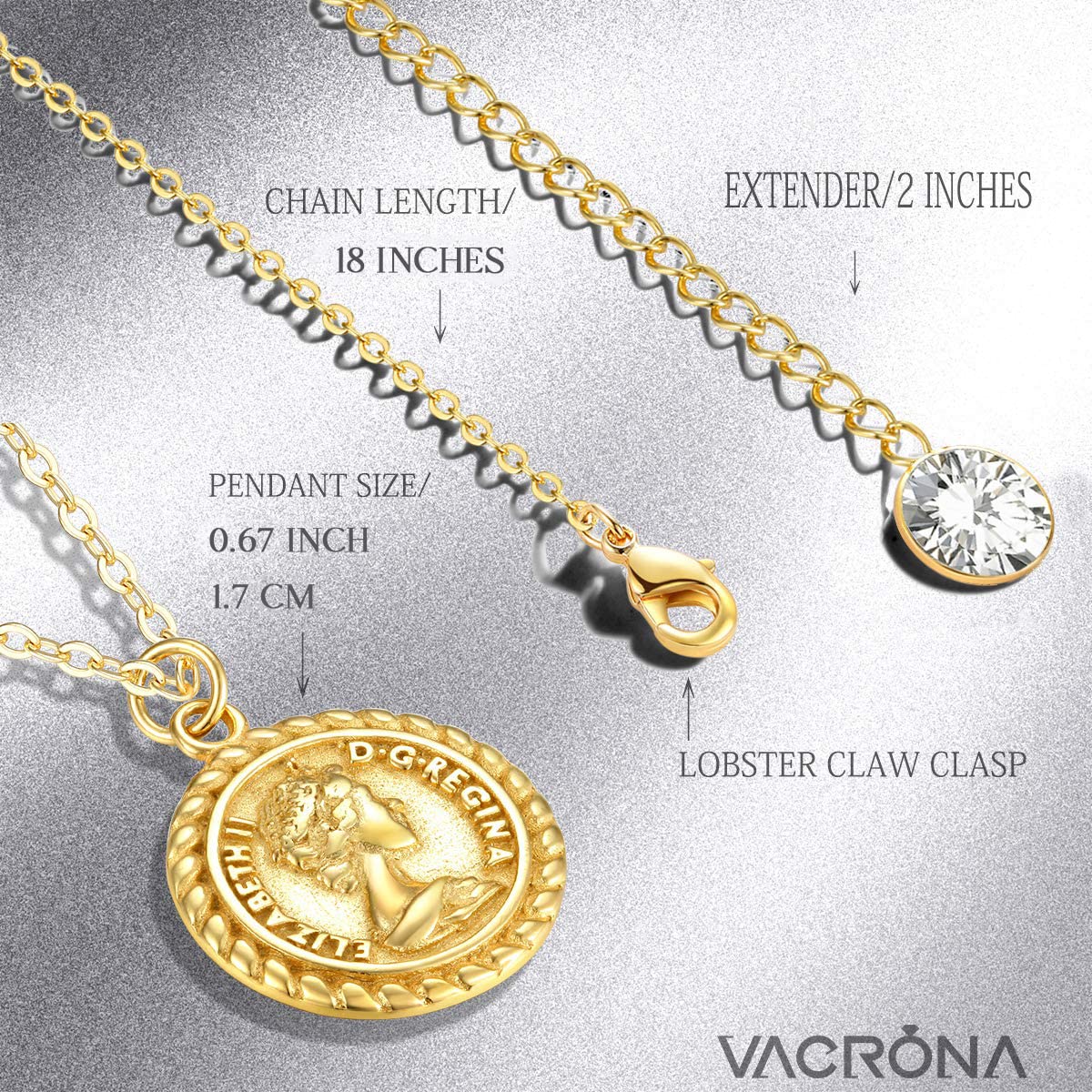 VACRONA Coin Necklace for Women 18k Gold Plated Vintage Coin Round Pendant Necklace Gold Circle Disk Medal Textured Medallion Protection Dainty Jewelry Gift for Her