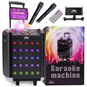 KaraoKing Karaoke Machine - Portable PA System with Wireless Mics, Subwoofer, Lights, Phone/Tablet Holder, Remote - For Adults & Kids