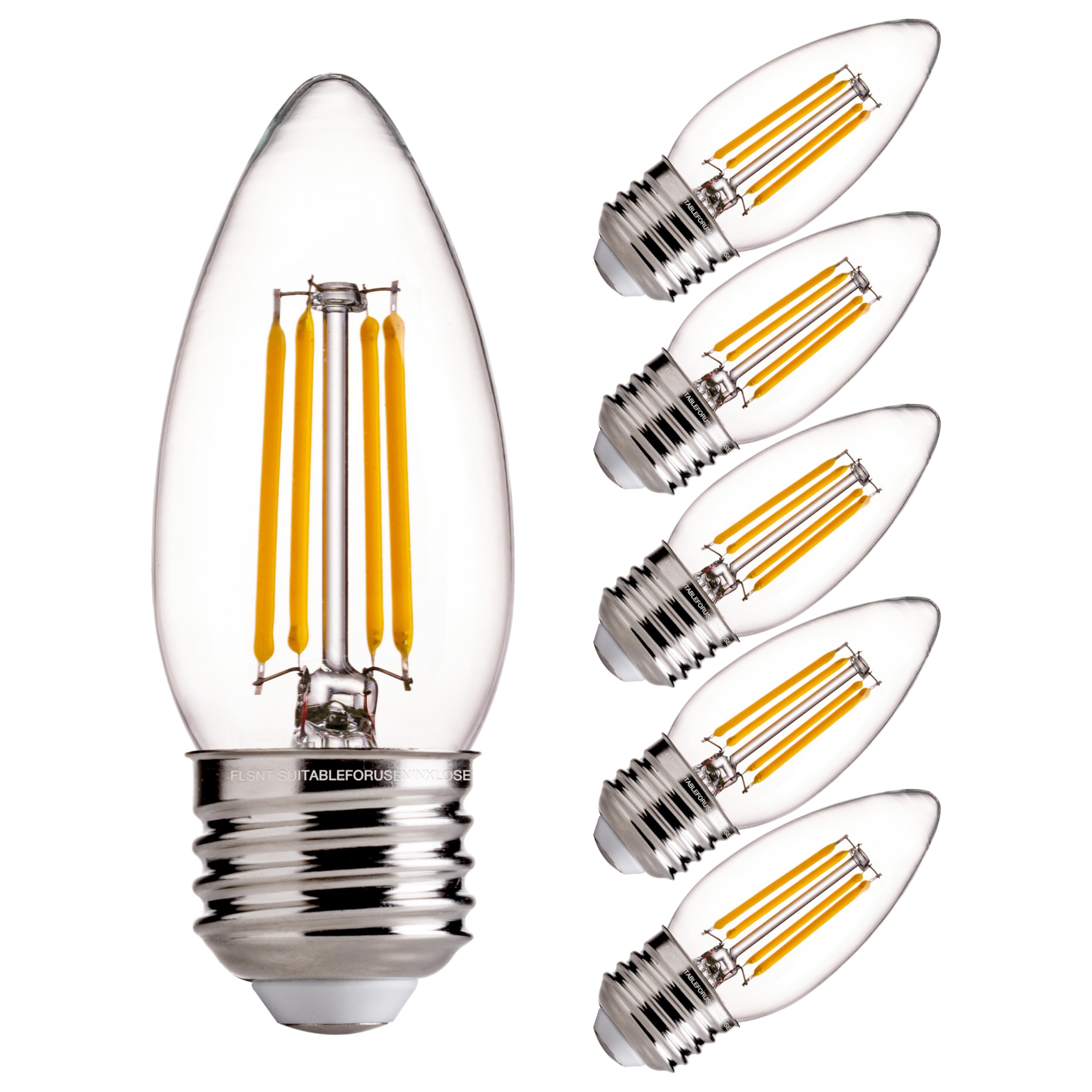 FLSNT Dimmable Candelabra Light Bulbs 60W Equivalent E26 Base, B11 LED Chandelier Candle, 2700K Soft White, 6 Pack