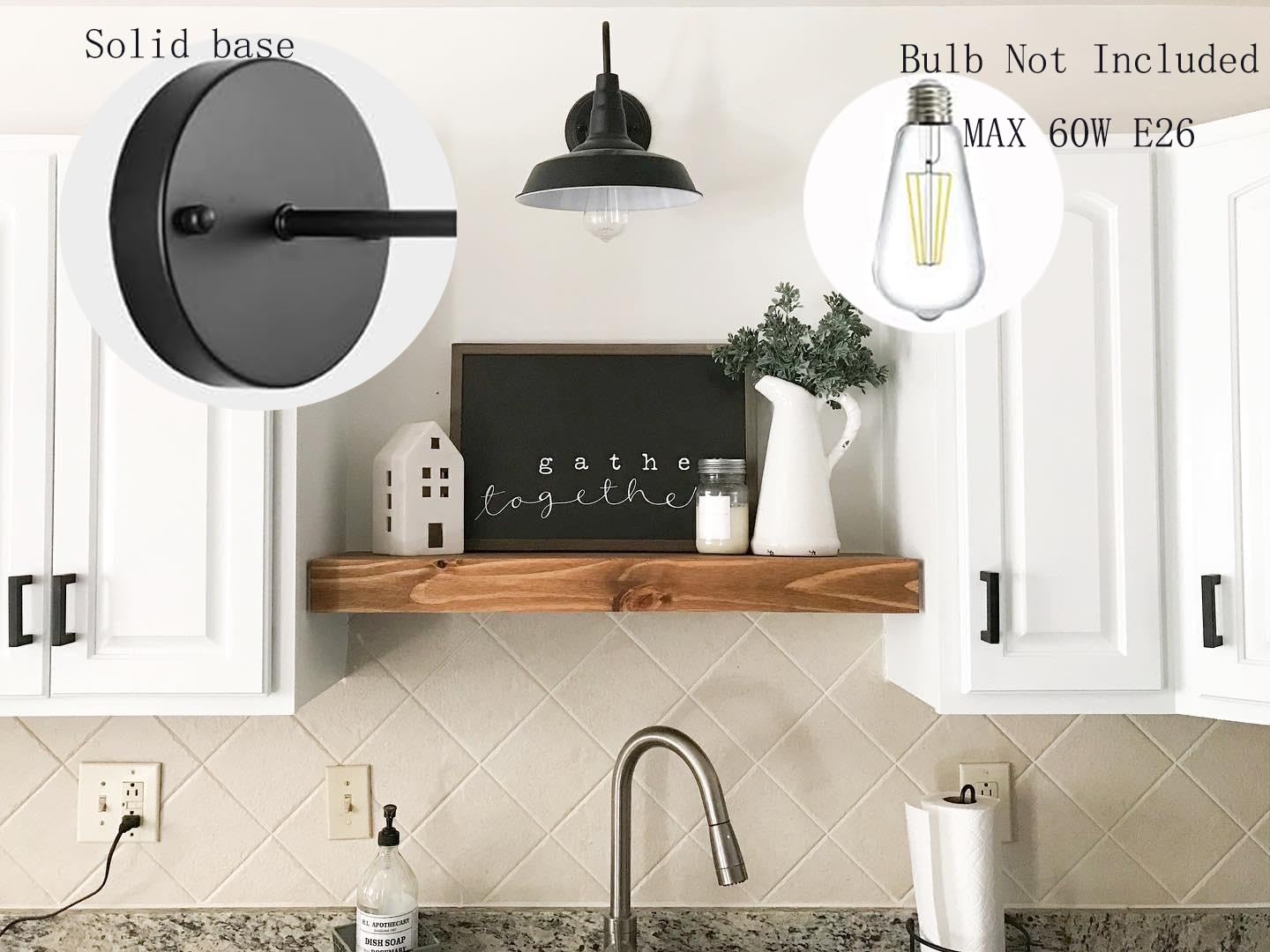 BRIGHTESS Bathroom Light Fixtures,Black Vanity Light, Decor Gooseneck Barn Light,E26 Farmhouse Wall Lamps Sconces Kitchen Bedroom Hardwired (2 Packs)