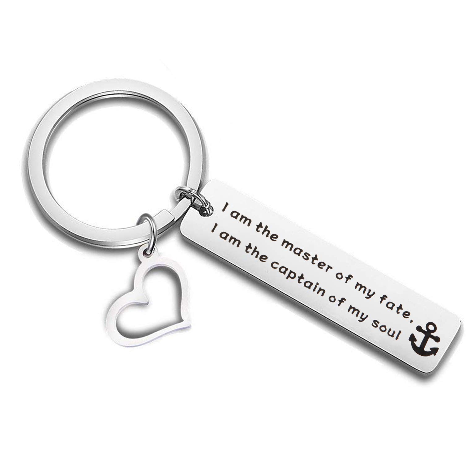 QIIER I Am The Master Of My Fate Graduation Gift Inspirational Retirement Keychain Gift (silver)