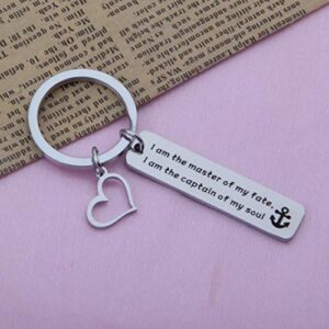 QIIER I Am The Master Of My Fate Graduation Gift Inspirational Retirement Keychain Gift (silver)