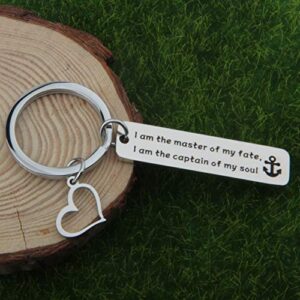 QIIER I Am The Master Of My Fate Graduation Gift Inspirational Retirement Keychain Gift (silver)