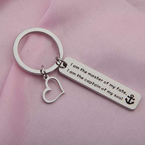 QIIER I Am The Master Of My Fate Graduation Gift Inspirational Retirement Keychain Gift (silver)