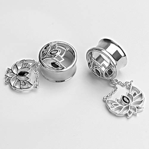 KUBOOZ 1 Pair Lotus Pendant Stainless Steel Screw Ear Plugs Tunnels Gauges Stretcher Piercings 00g