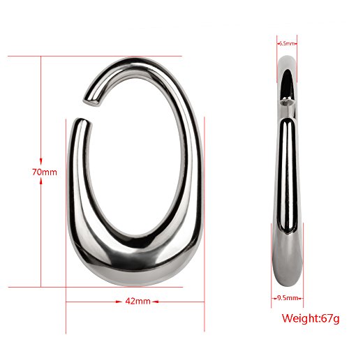 KUBOOZ Silver Stainless Steel Oval Ear Weights Tapers Stretched Hangers Heavy 6mm 2g