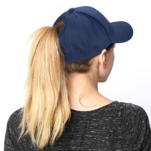 High Ponytail Baseball Hat - Women Messy Bun Hat, Sun Protection Ponycaps Retro Cap Navy Blue