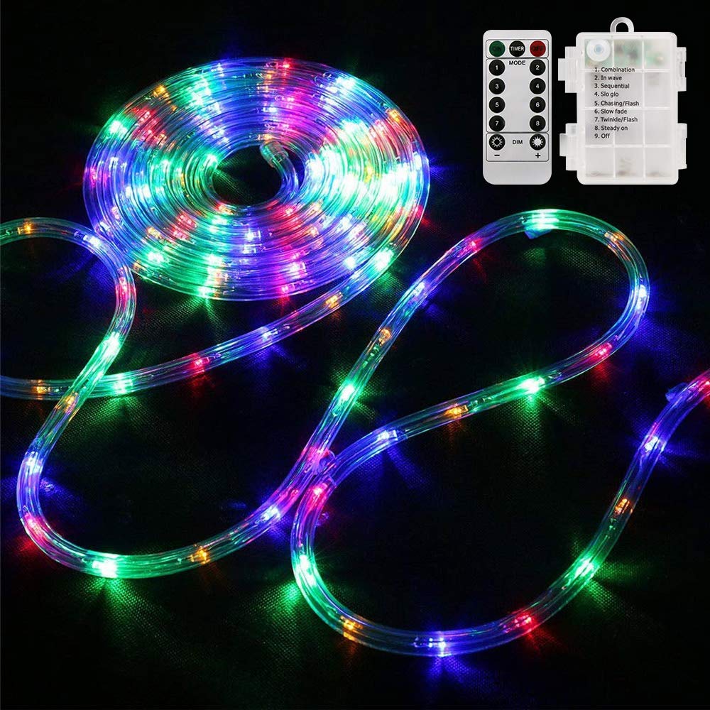 Bebrant LED Rope Lights Battery Operated String Lights-40Ft 120 LEDs 8 Modes Outdoor Waterproof Fairy Lights Dimmable/Timer with Remote for Camping Party Garden Holiday Decoration