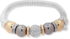 nine west boxed fireball tri-tone stretch bracelet, silver