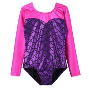 baohulu girls gymnastics leotards shiny spliced scale dance clothes 3-12 years b146_purple_4a