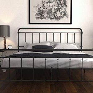 DHP Winston Metal Platform Bed with Rustic Design and Curved Edge Headboard and Footboard, Adjustable Base Height for Underbed Storage, No Box Spring Needed, King, Black