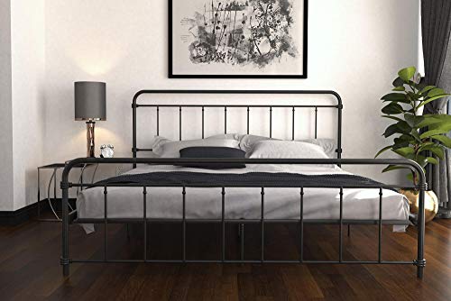 DHP Winston Metal Platform Bed with Rustic Design and Curved Edge Headboard and Footboard, Adjustable Base Height for Underbed Storage, No Box Spring Needed, King, Black