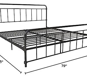 DHP Winston Metal Platform Bed with Rustic Design and Curved Edge Headboard and Footboard, Adjustable Base Height for Underbed Storage, No Box Spring Needed, King, Black