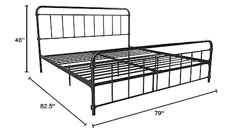 DHP Winston Metal Platform Bed with Rustic Design and Curved Edge Headboard and Footboard, Adjustable Base Height for Underbed Storage, No Box Spring Needed, King, Black