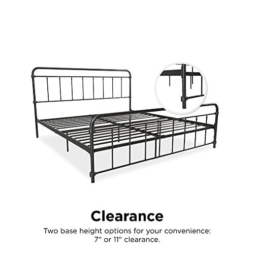 DHP Winston Metal Platform Bed with Rustic Design and Curved Edge Headboard and Footboard, Adjustable Base Height for Underbed Storage, No Box Spring Needed, King, Black