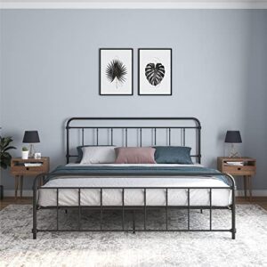 DHP Winston Metal Platform Bed with Rustic Design and Curved Edge Headboard and Footboard, Adjustable Base Height for Underbed Storage, No Box Spring Needed, King, Black