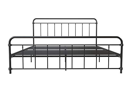 DHP Winston Metal Platform Bed with Rustic Design and Curved Edge Headboard and Footboard, Adjustable Base Height for Underbed Storage, No Box Spring Needed, King, Black