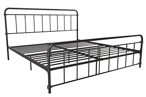 DHP Winston Metal Platform Bed with Rustic Design and Curved Edge Headboard and Footboard, Adjustable Base Height for Underbed Storage, No Box Spring Needed, King, Black