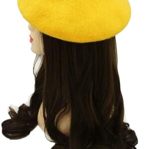 Green Leave Fruit Cosplay Beret Vintage Painter Hat Lolita Kawaii Wool Cap Xmas Gift (Lemon Yellow)