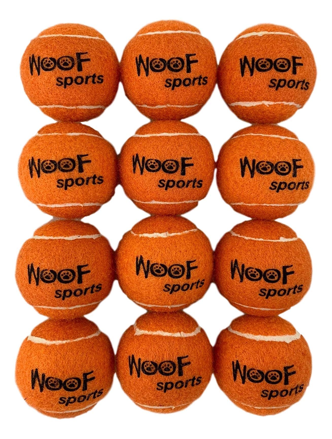 Woof Sports small TENNIS BALLS for Dogs (1.9") - 12 Orange Durable and Easy to Find Mini Tennis Balls for Small Dogs and Puppies. includes Carrying Bag.