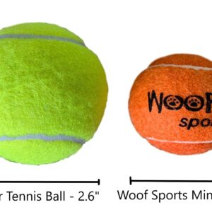 Woof Sports small TENNIS BALLS for Dogs (1.9") - 12 Orange Durable and Easy to Find Mini Tennis Balls for Small Dogs and Puppies. includes Carrying Bag.