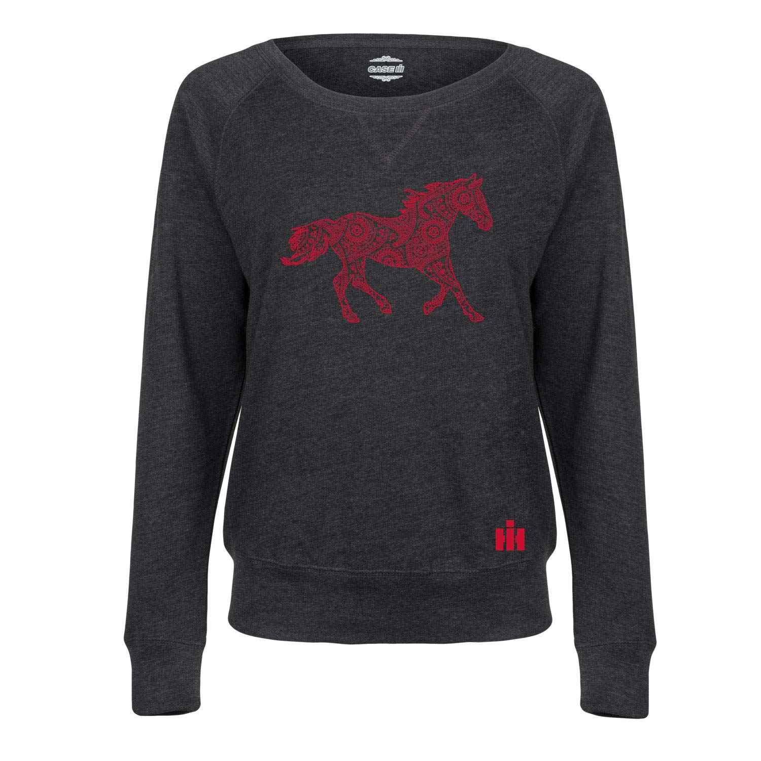 Country Casuals International Harvester - Red Paisley Horse IH - Women's Lightweight French Terry Pullover - Size X-Large