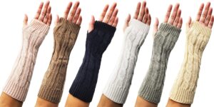 arm warmers, 6 pairs for women, cable knit warm winter sleeve fingerless gloves, premium (assorted a)