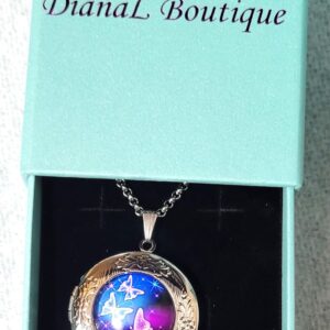 DianaL Boutique Silver Tone Beautiful Blue and Purple Butterfly Locket Pendant Necklace with 24" Stainless Steel Chain