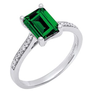 Dazzlingrock Collection 10K 8X6 MM Emerald Cut Lab Created Emerald & Round Diamond Engagement Ring, White Gold, Size 5