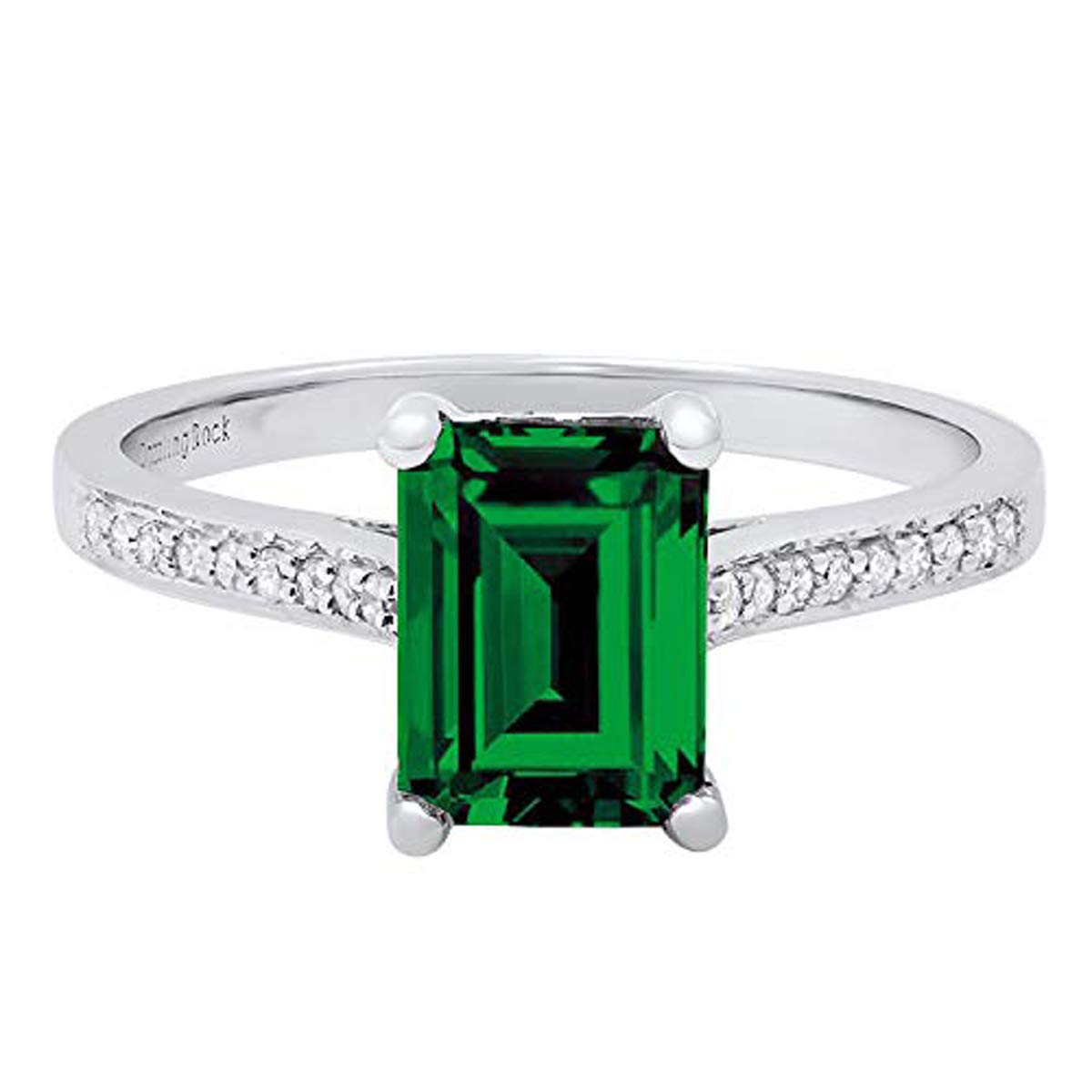 Dazzlingrock Collection 10K 8X6 MM Emerald Cut Lab Created Emerald & Round Diamond Engagement Ring, White Gold, Size 5