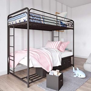 dhp bonnie metal bunk bed with storage drawers, twin, black