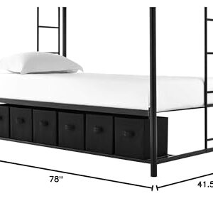 DHP Bonnie Metal Bunk Bed with Storage Drawers, Twin, Black