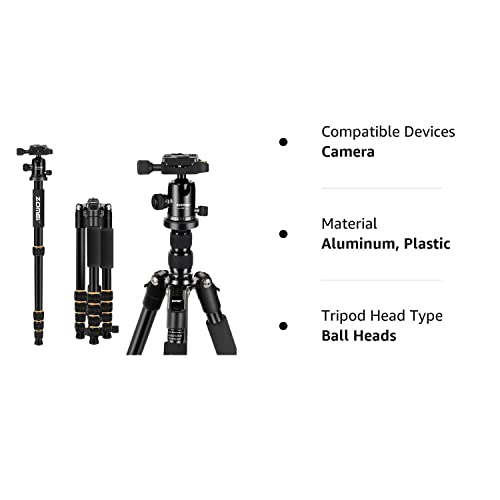 ZOMEi Camera Tripod 62" Light Weight DSLR Tripod with Ball Head Quick Release Plate and Carrying Case (Aluminum Tripod)