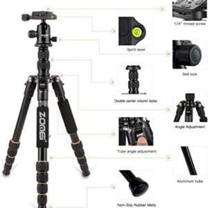 ZOMEi Camera Tripod 62" Light Weight DSLR Tripod with Ball Head Quick Release Plate and Carrying Case (Aluminum Tripod)