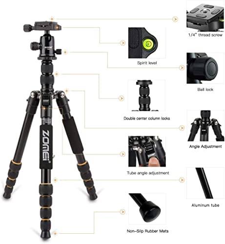 ZOMEi Camera Tripod 62" Light Weight DSLR Tripod with Ball Head Quick Release Plate and Carrying Case (Aluminum Tripod)