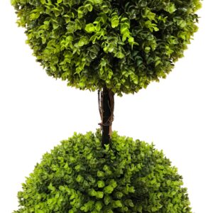 AMERIQUE Gorgeous 5 Feet Dense Triple Ball-Shaped Boxwood Topiary Artificial Tree Silk Plant, with Decorative Pot, Feel Real Technology, Super Quality, Green