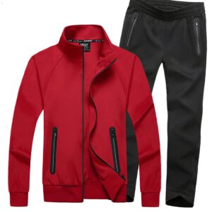 Men's Athletic Tracksuit Set Full Zip Casual Sports Jogging Gym Sweat Suits Red