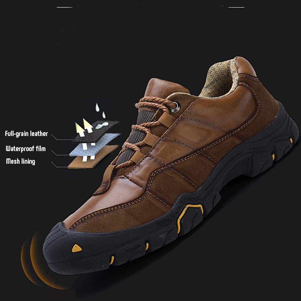 UPIShi Mens Walking Hiking Leather Boots Lightweight Breathable Outdoor Sneakers Trekking Casual Shoe Brown 43