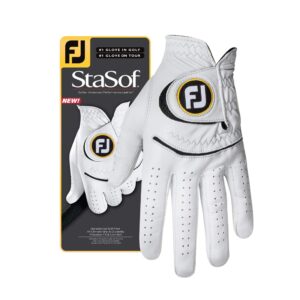 footjoy men's stasof golf glove white cadet medium/large, worn on left hand