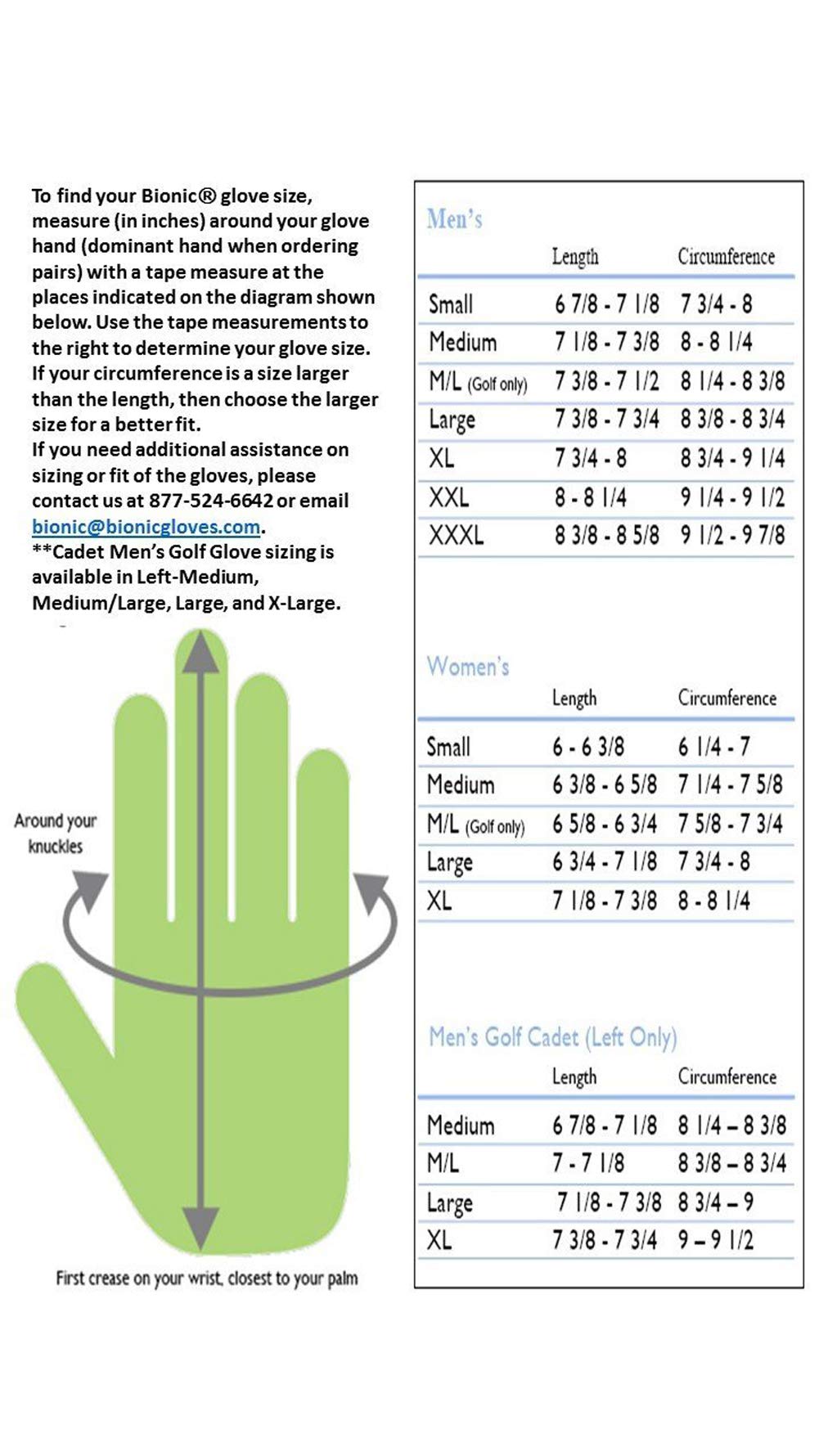 New Improved 2X Long Lasting Bionic RelaxGrip Golf Glove with Patented Double-Row Finger Grip System (Men's Cadet ML, Worn on Left Hand)